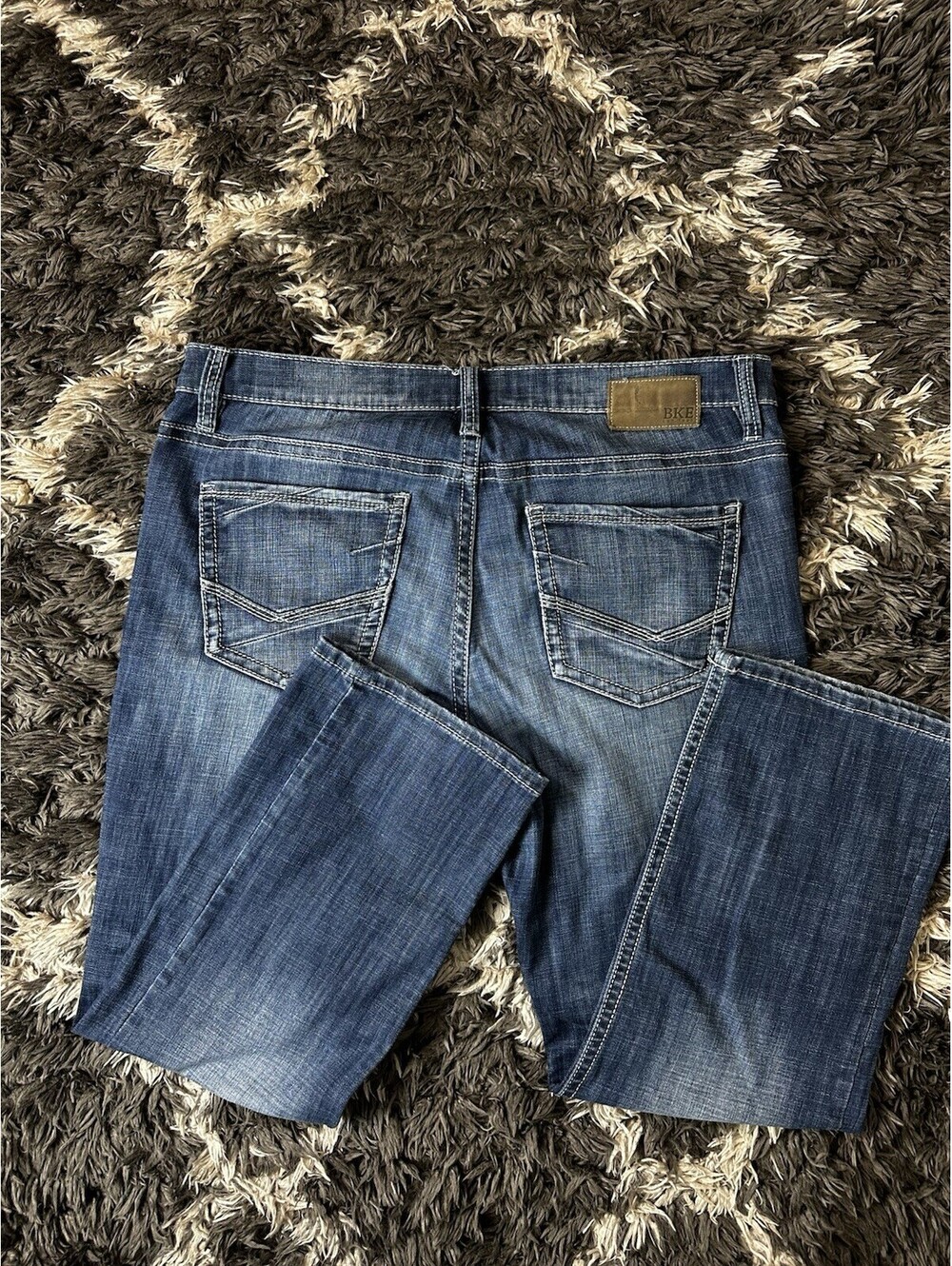 BKE Jake Mens Denim Jeans Bootcut Stitch Pockets Medium Wash Size 38x30